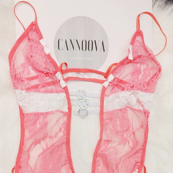 Pink Siamesed One-piece Belt Upper Bra Gstring Fin - Picture 1 of 5